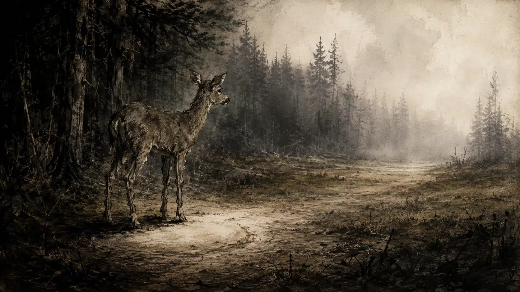 La cierva de cristal — fábula de Santiago Copí. Ilustración simbólica sobre fragilidad, sensibilidad y fortaleza interior.